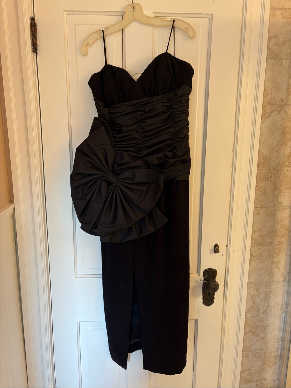 Vintage Victor Costa Black Ruched Strapless Cocktail Dress with Statement Bow